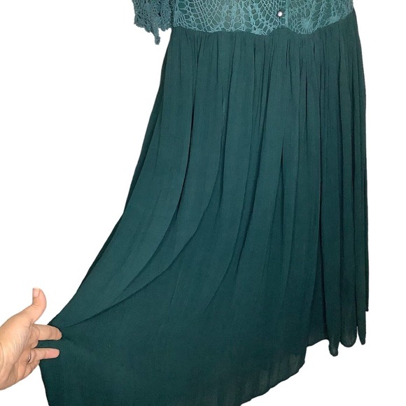 Vintage Dress Womens Small Green Crochet Top Pleated Skirt 90s Boho Grunge Midi - Picture 6 of 8